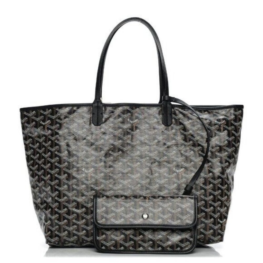 Authentic Goyard Goyardine Saint Louis PM Black Shoulder Tote Bag & Pouch Wallet
